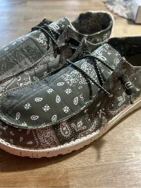 Hey Dude Olive Green Bandana Print Canvas Sneakers